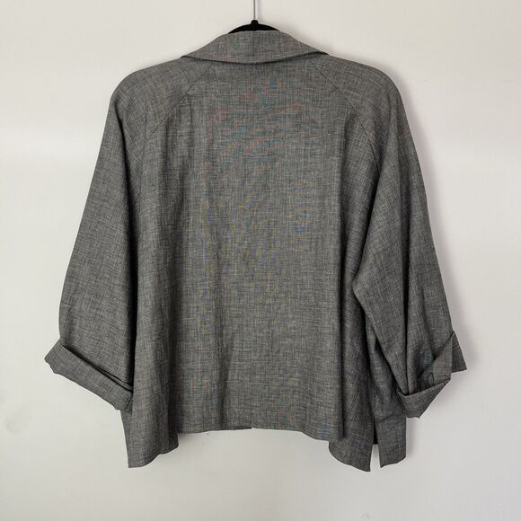 Eskandar Sz 0 GRAY Denim Exquisite Wool Linen Minimalist Jacket Blazer - Picture 6 of 8